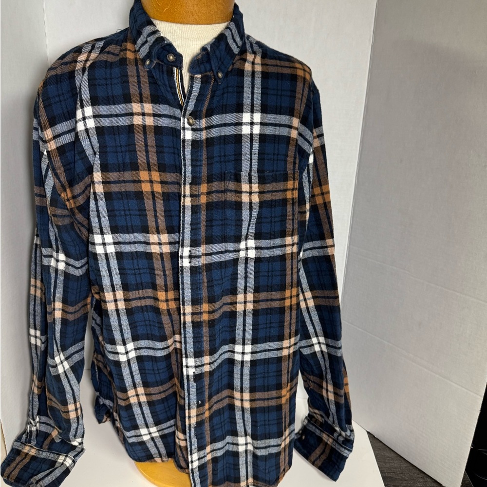 Denim & Flower Navy and Tan Plaid Shirt